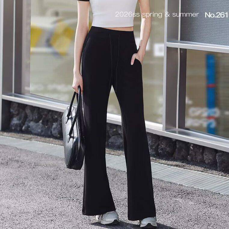 羽珞樱花微喇叭裤女慵懒面膜裤2026春季新款显瘦直筒休闲裤26106