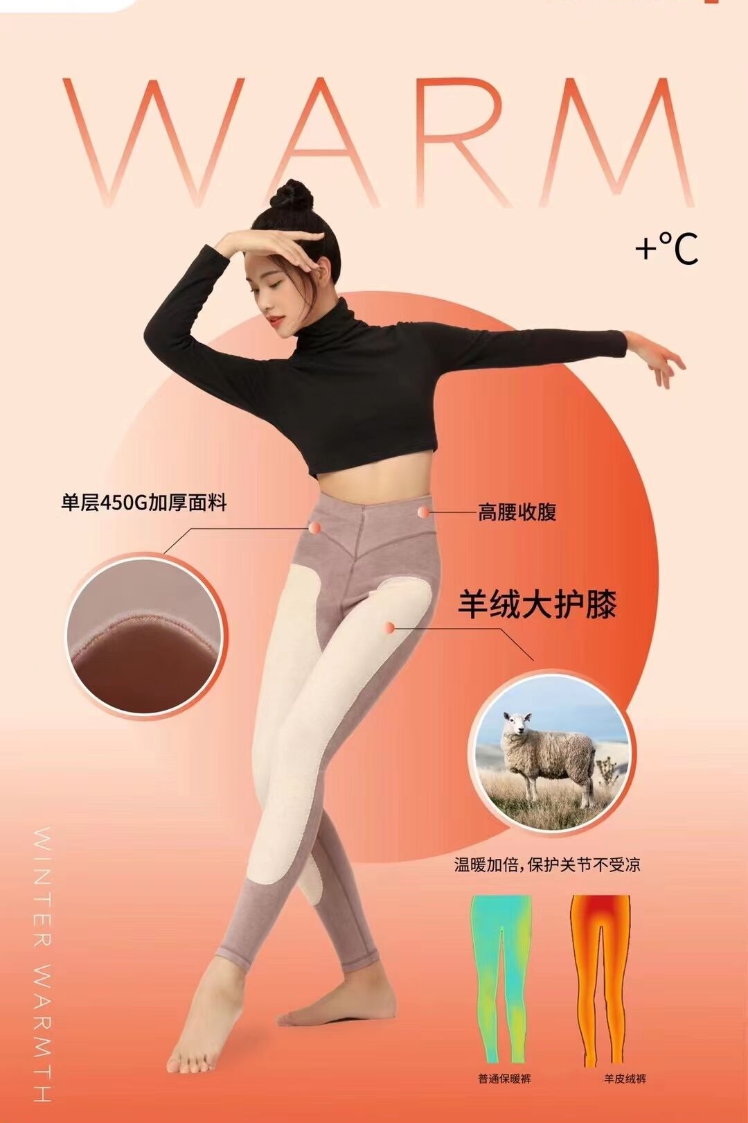 驰色秋冬男女羊皮绒打底保暖棉裤