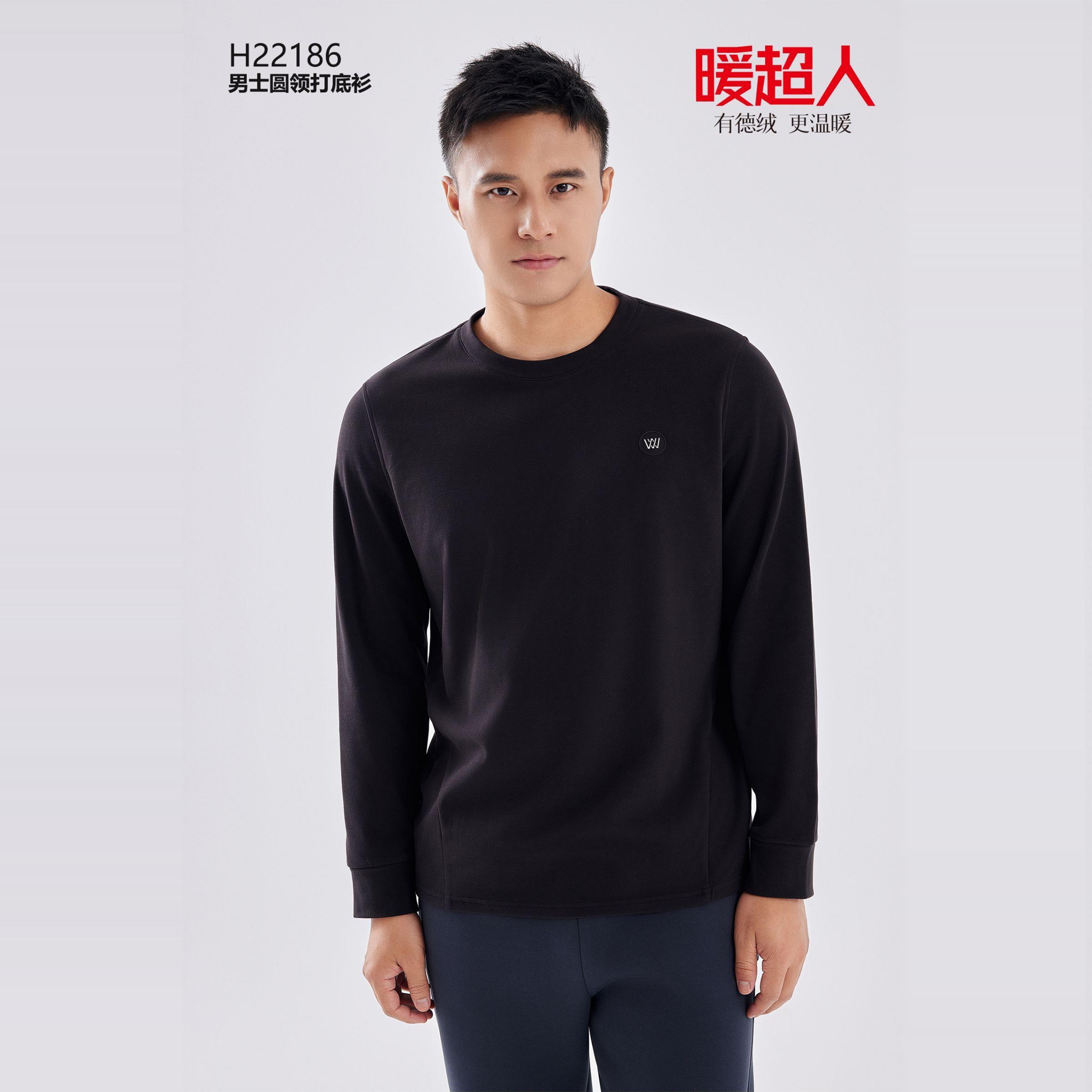 红一号暖超人打底衫男22186秋冬圆领麂皮绒卫衣德绒套头宽松上衣图片