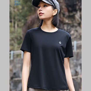洁米凉感短袖T恤女25S103夏季新款圆领运动户外防晒速干休闲半袖