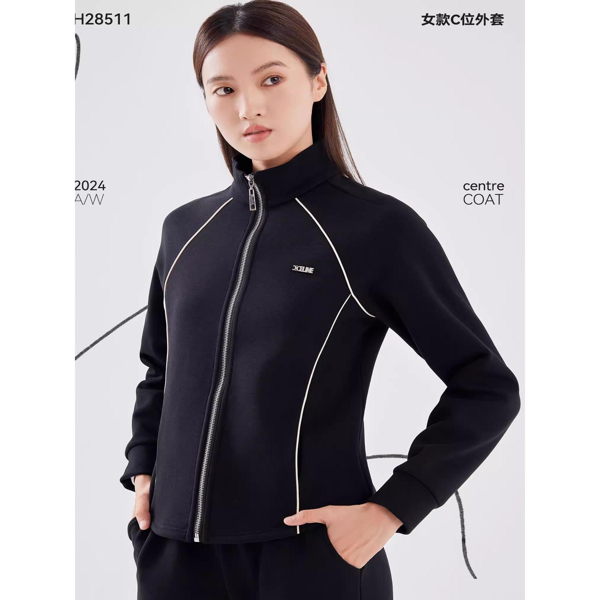 红一号C位装外套女24秋冬新款立领休闲开衫太空棉黑色夹克衫28511