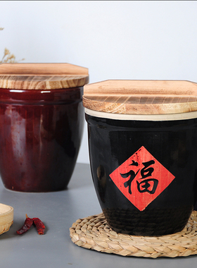 农家粗陶土瓷小水缸复古储物土陶餐具调料罐盛饭菜特色小摆件腌菜