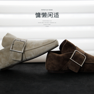 一脚蹬软底勃肯鞋 盛先生 搭扣真皮单鞋 女2026新款 复古英伦乐福鞋