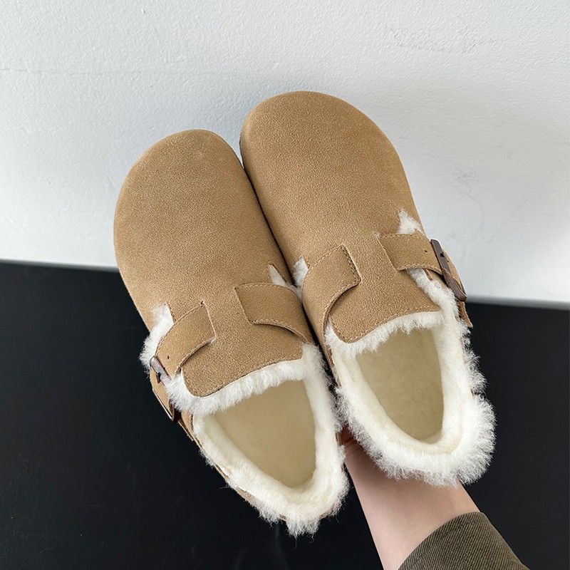 断码清仓5折起 清仓到手价229元 毛毛勃肯鞋女羊皮毛一体包头单鞋