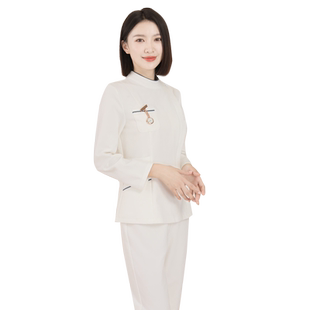 多恩牙科工作服白色护士服女款长袖韩式医美工作服开衫套装新款