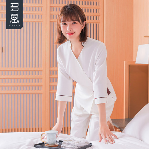 多恩足浴技师工作服秋气质连衣裙