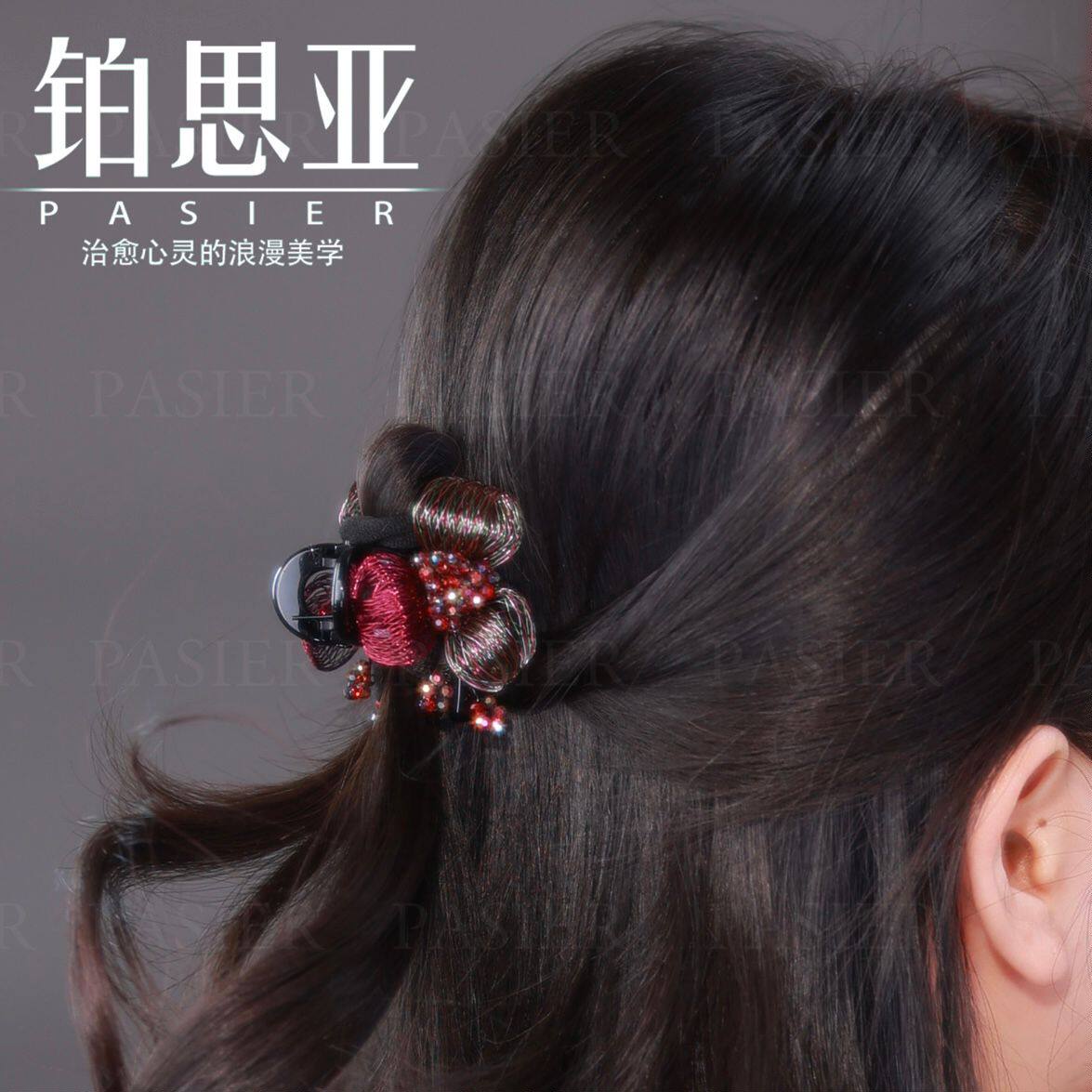 小玫瑰高端系列铜丝拉花新中式发夹后脑勺半扎发4公分小号抓夹子