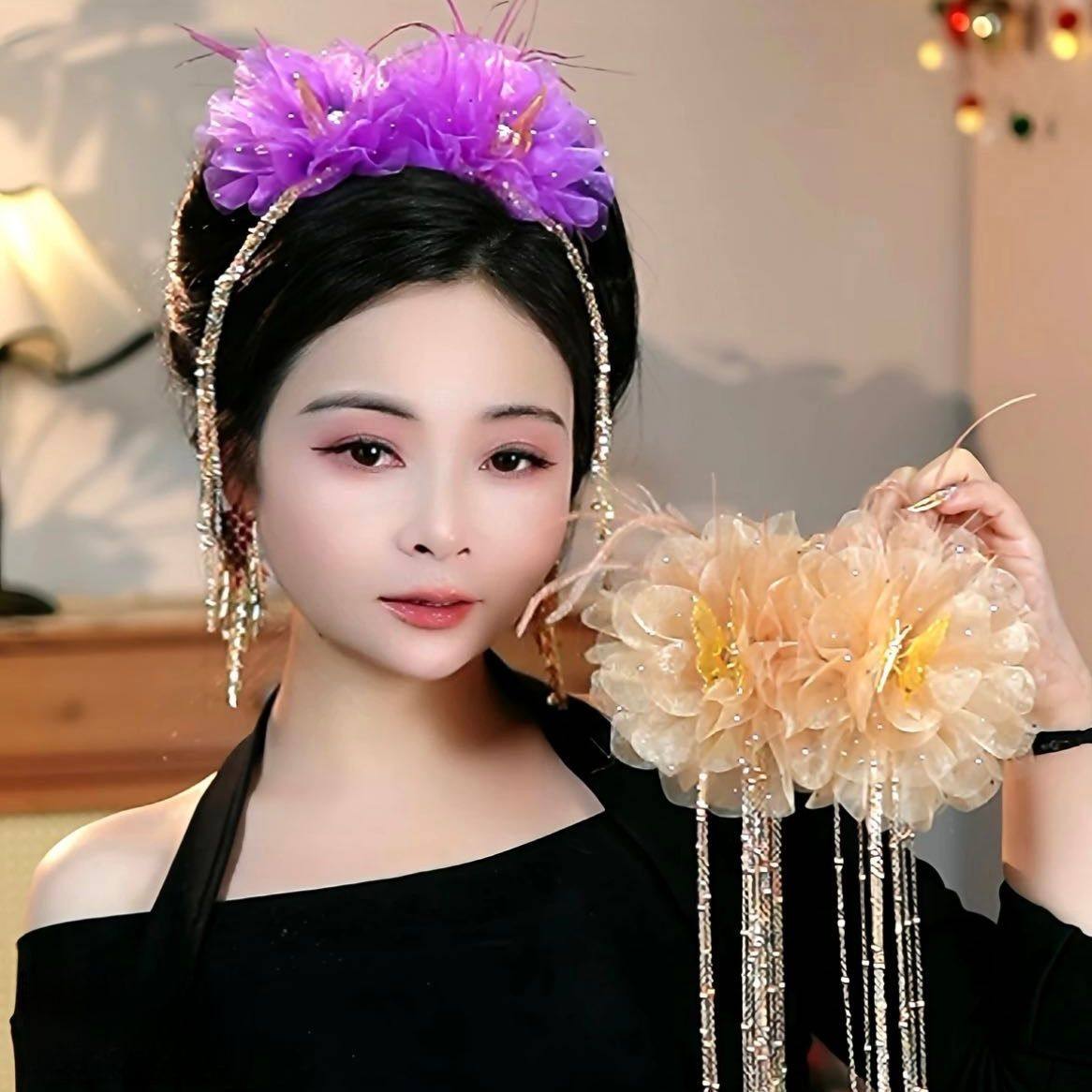 (洛神赋)韩式花朵链条蝴蝶流苏抓夹古超仙鲨鱼夹显发量头饰发夹女