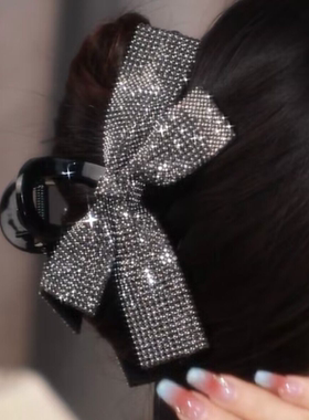 高定满钻蝴蝶结抓夹女2023新款后脑勺夹子高级感气质发夹发卡头饰