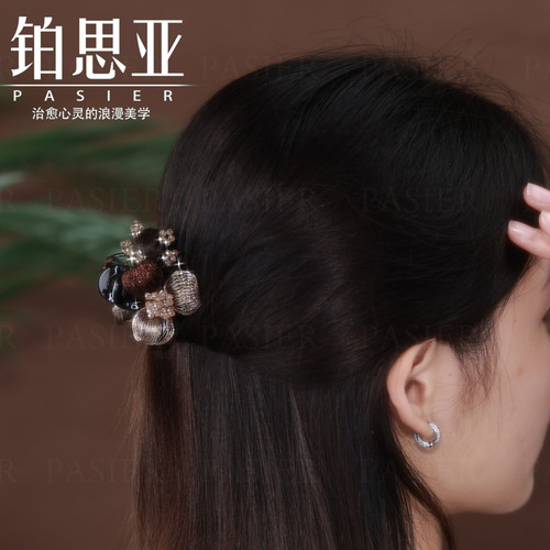 高端系列铜丝拉花新中式发夹小玫瑰 4公分小号抓夹后脑勺半扎发夹