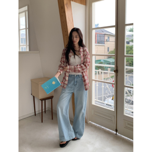 SIXI四喜家 清爽期刊 水洗浅蓝微辣牛仔裤女显瘦显腿长休闲直筒裤