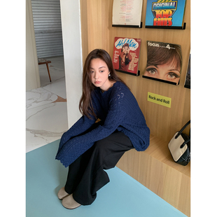 SIXI四喜家 海岛镂空肌理感针织衫女秋冬复古设计感慵懒毛衣上衣