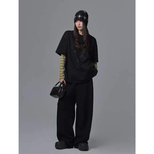 自由美式不规则字母印花短袖T恤