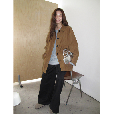 SIXI四喜家 墨尔本风至 复古工装外套女秋宽松中长款麂皮夹克