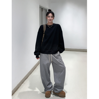 SIXI四喜家 窄腰头抽绳直筒卫裤女秋冬慵懒厚款休闲裤百搭阔腿裤