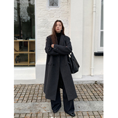 SIXI四喜家 外套 正肩灰色毛呢大衣女秋冬廓形长款 英黎俱乐部 经典