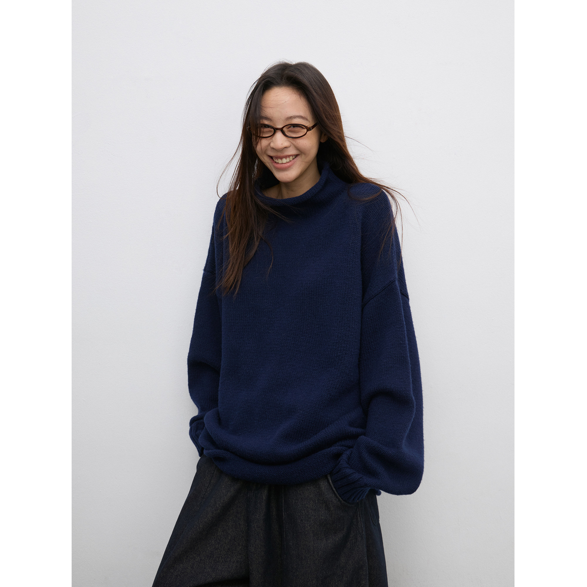 SIXI四喜家 霜野知秋 复古高领卷边衣女宽松廓形慵懒针织加厚外套