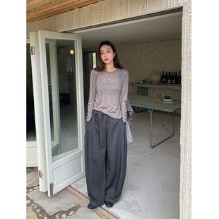 SIXI四喜家 时髦高知 侧边系带休闲裤女显瘦垂感休闲直筒裤阔腿裤