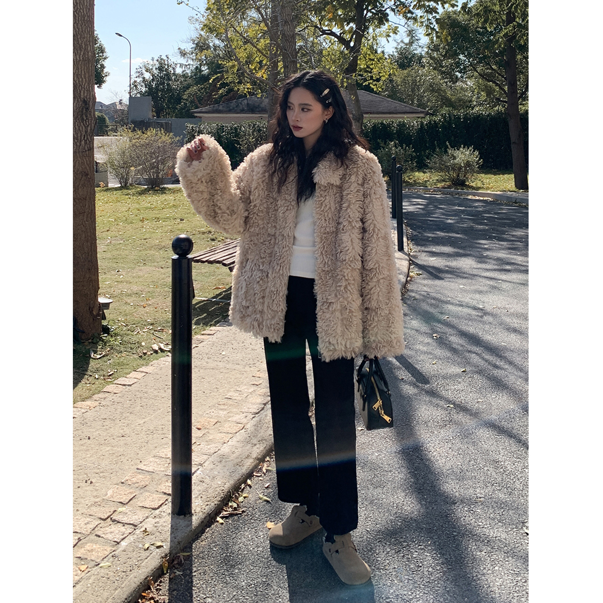 超显腿细加绒弹力小黑裤