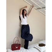 直筒裤 SIXI四喜家 女夏垂感拖地裤 原牛色抽绳牛仔裤 鬼马时髦精