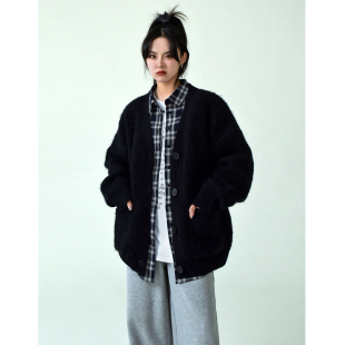 廓形外套 女柔软加厚针织衫 SIXI四喜家秋冬 绒绒毛感V领毛衣开衫