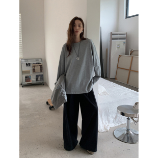 T恤女秋季 三色磨毛圆领长袖 宽松纯色上衣TEE 基础主义 SIXI四喜家