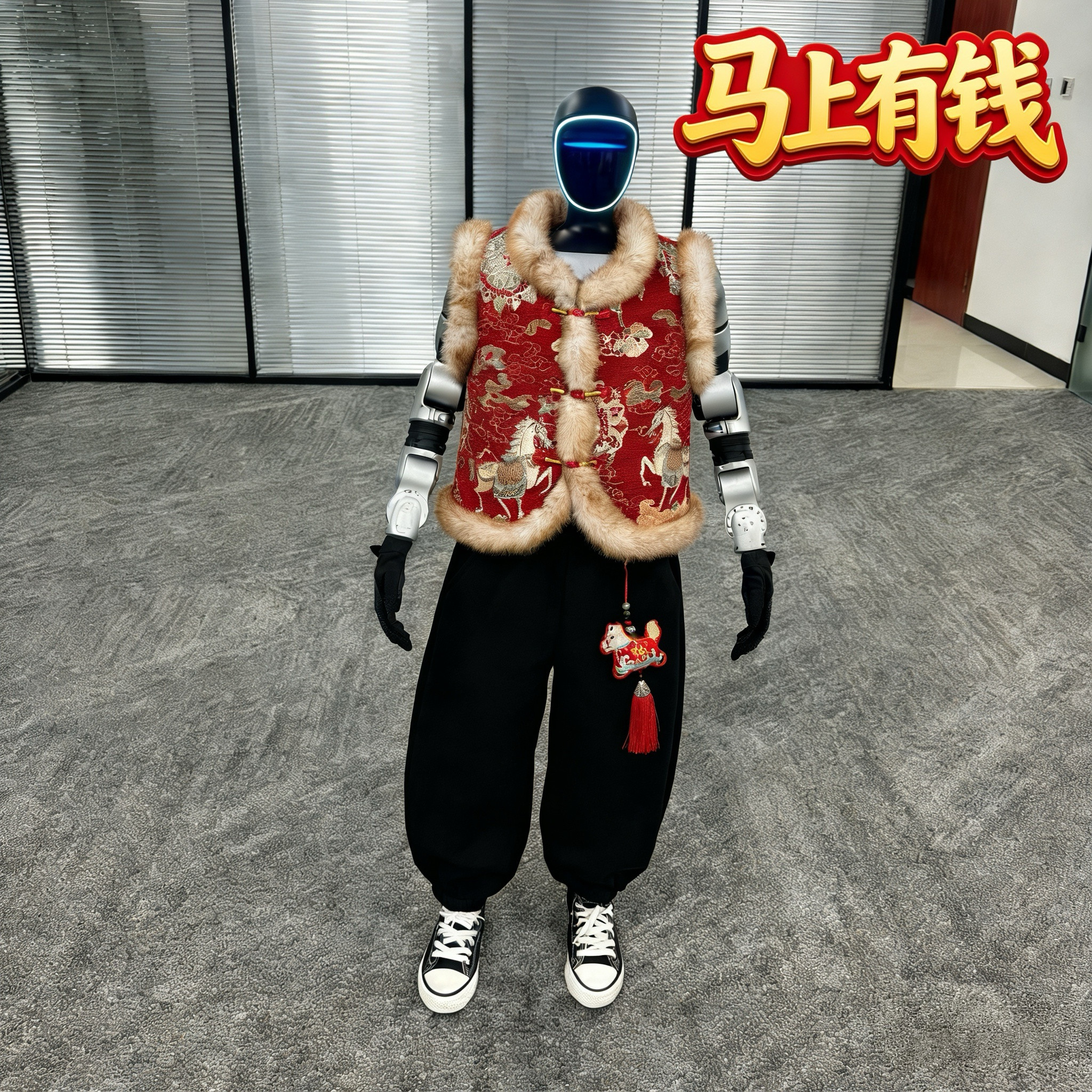 抖音视频 Unitree宇树机器人马上有钱服装科技感套装马年公司年会
