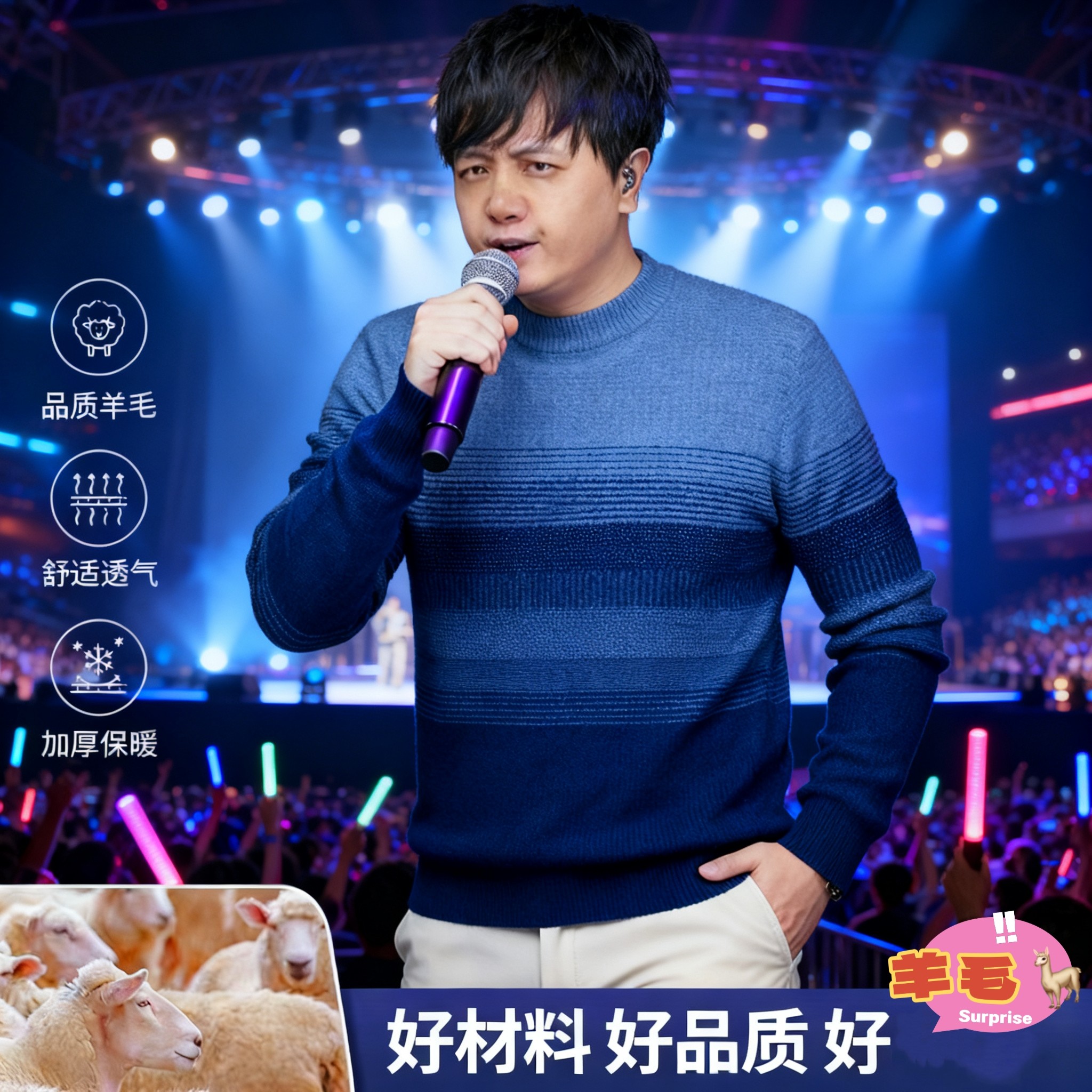 高档绵羊毛100％绵羊毛品质羊毛衫抖音郑源直播同款原版毛衣男女