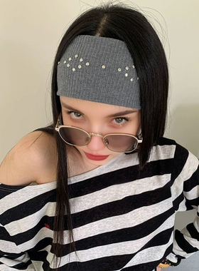 美式复古水钻纯色宽边发带吸汗运动风百搭气质高级感时髦辣妹配饰