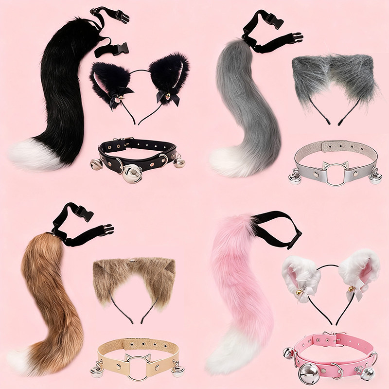 尾巴cos玩具猫耳猫尾套装狐狸日系手作cosplay猫娘配饰绑带发箍