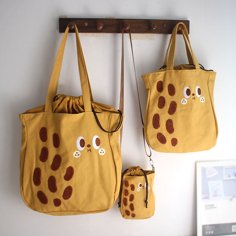 日本花生INS可爱帆布手提单肩包 束口抽绳大容量女学生购物便当包,箱包皮具/热销女包/男包,通用款女包,淘宝优惠券,粉丝福利购,淘宝优惠卷