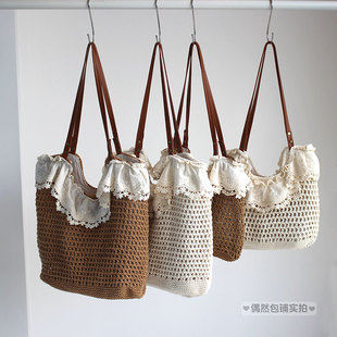 日系夏天波西米亚小清新甜美镂空棉线草编织袋子沙滩包森女单肩包