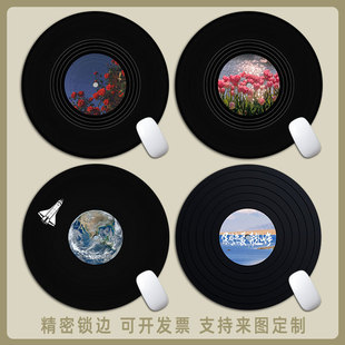 创意圆形唱片CD鼠标垫小号黑色办公桌垫电脑键盘垫加厚防滑男女生