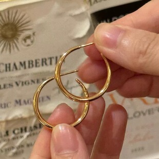 时尚 S925银针铜合金耳饰素圈春夏欧若风法式 耳圈 设计师 韩国