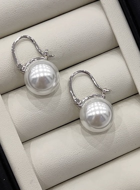 韩国【设计师】S925银针冷白光14mm白金色茶壶简约优雅耳扣素款