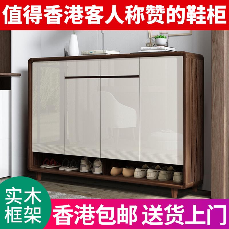 【香港包邮】鞋柜家用门口过道胡桃实木北欧现代烤漆双面隔断玄关
