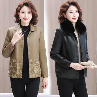 恒源祥皮衣外套女中老年妈妈秋冬新款皮夹克加绒保暖婆婆高端皮袄