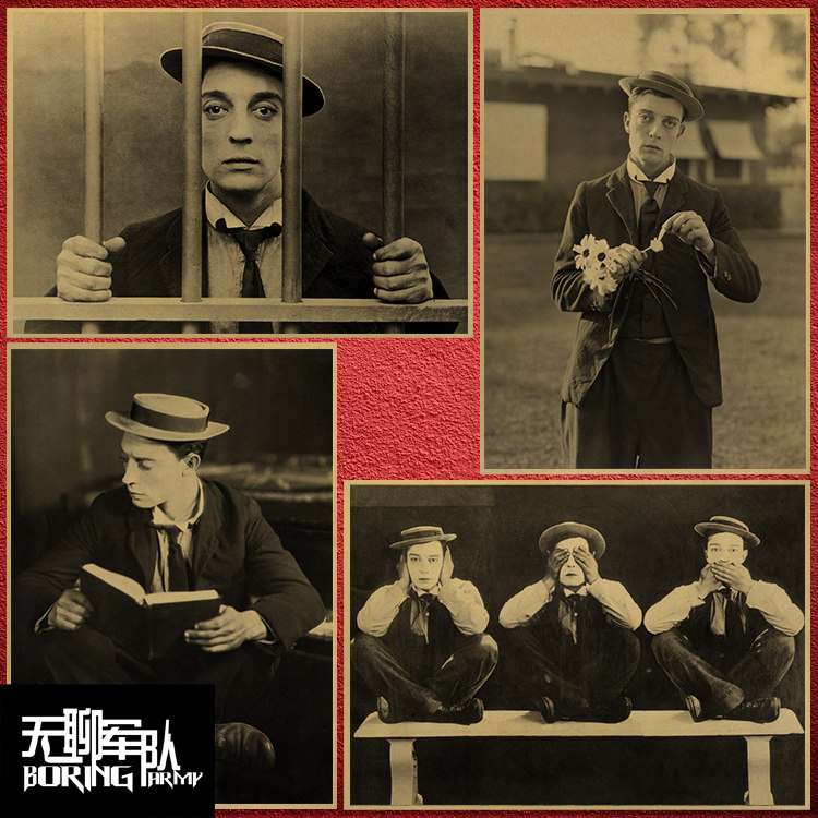 巴斯特基顿 将军号 福尔摩斯二世 经典老电影牛皮纸海报装饰画