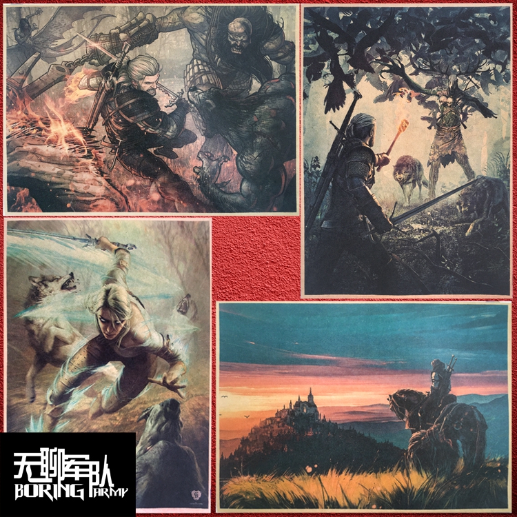 巫师3 The Witcher 游戏牛皮纸海报网吧装饰画相框墙 家居饰品 现代装饰画 原图主图