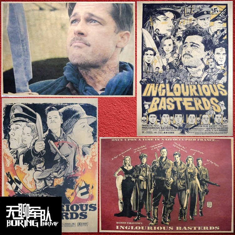 无耻混蛋 布拉德皮特 梅拉尼罗兰昆汀电影牛皮纸海报酒吧装饰画