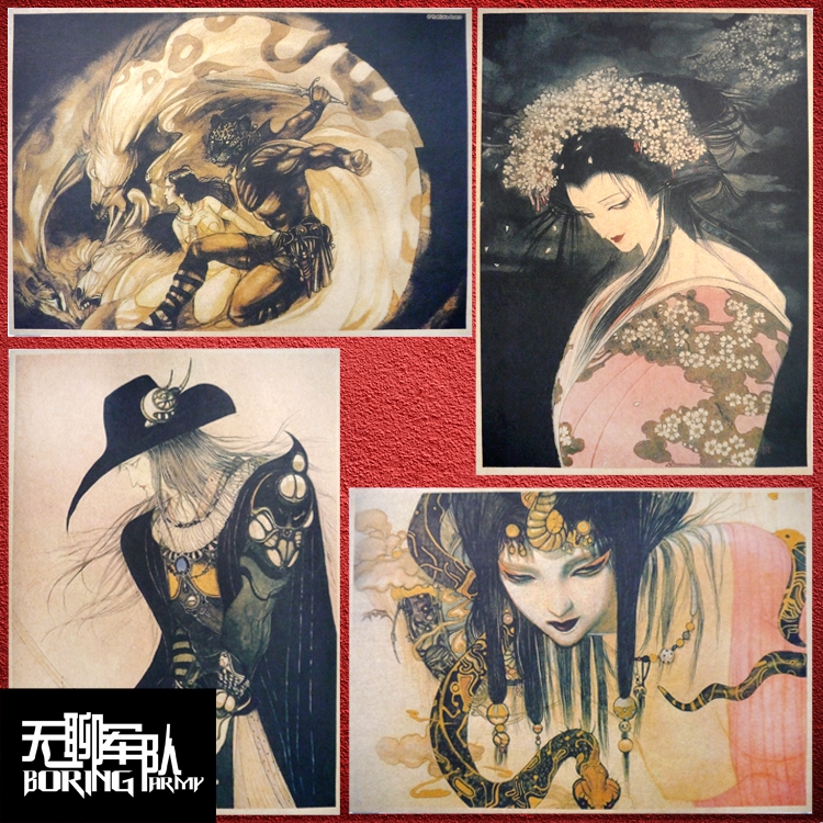 天野喜孝 日本插画家牛皮纸海报装饰画画框酒吧咖啡厅动漫相片墙