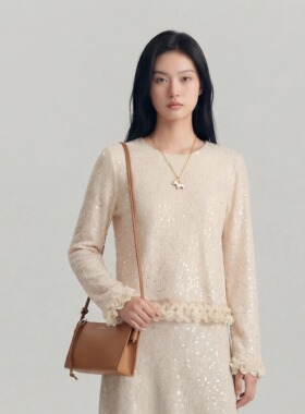 N639~【商场同步】26春季温柔重工珍珠蕾丝刺绣亮片镂空针织衫女