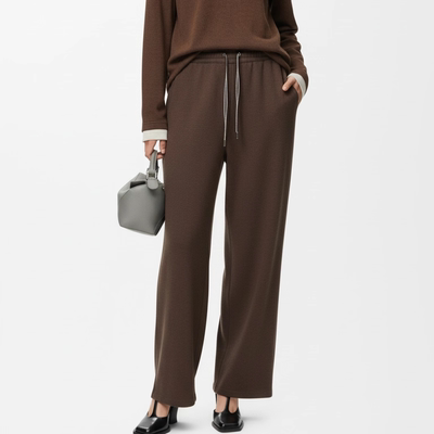 绵羊毛+柞蚕丝加绒阔腿长裤女