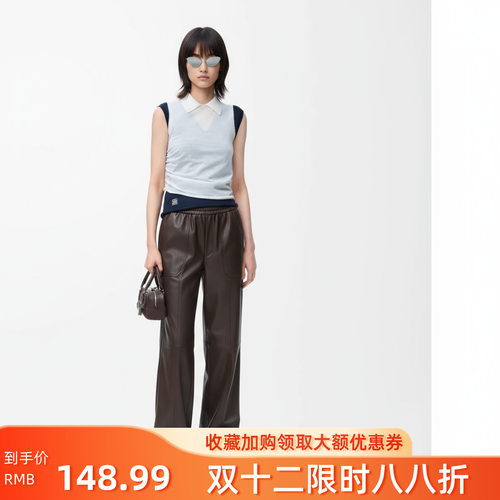 (菇凉自留）松紧腰加绒皮裤女