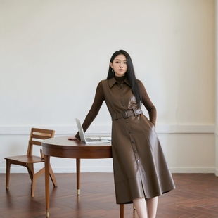 商场同步 中长款 25秋季 复古单排扣PU无袖 连衣皮裙女 法式 N999