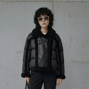 保暖羽绒服女 25冬90鸭绒仿羊羔绒翻领拼接短款 N1599 商场同步