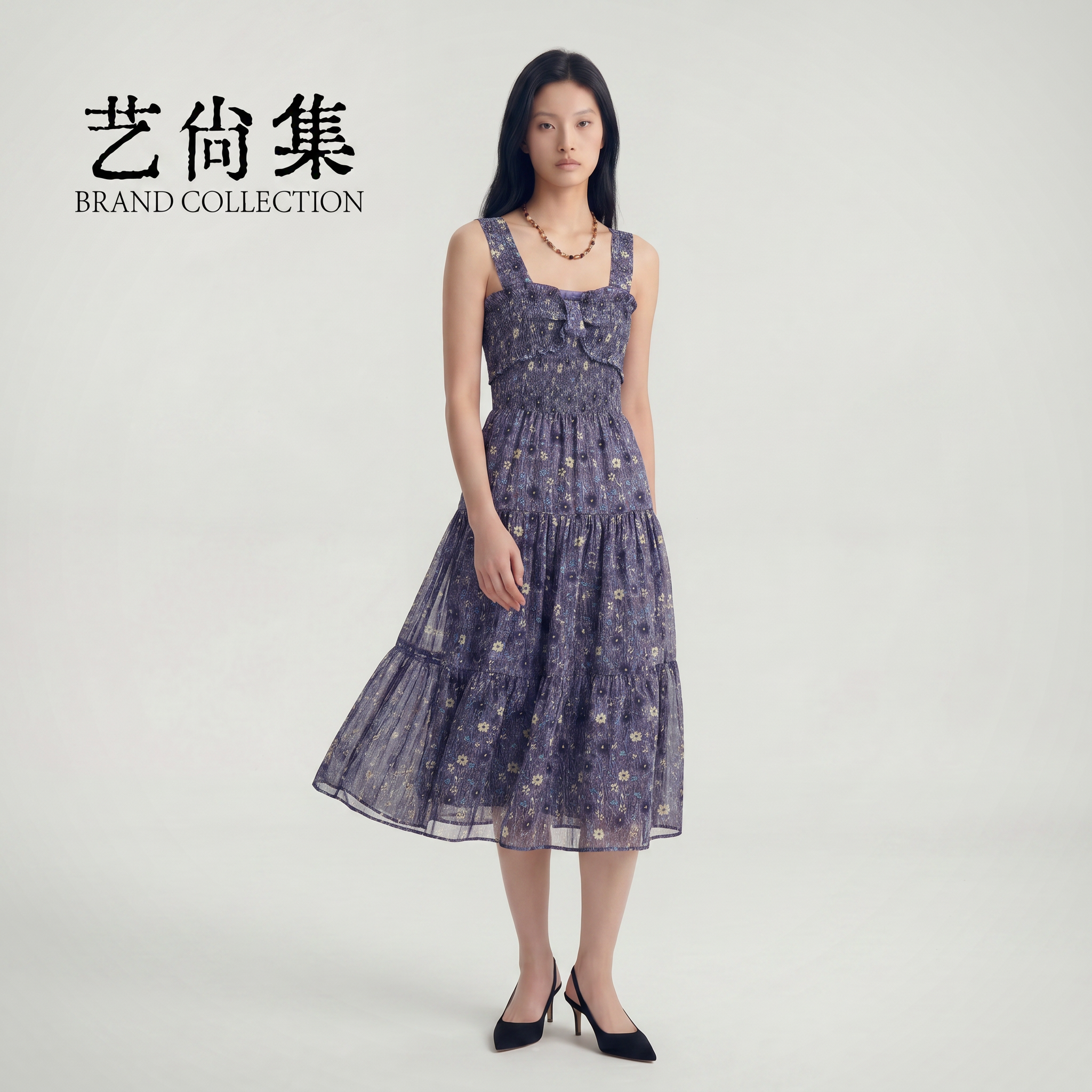 无袖吊带波点碎花连衣裙女