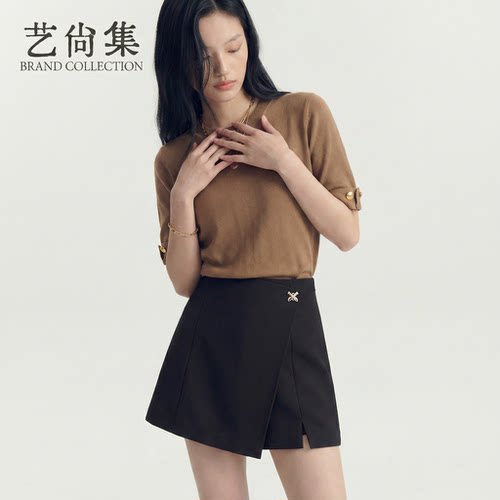 不规则A字高腰显腿长短裤女