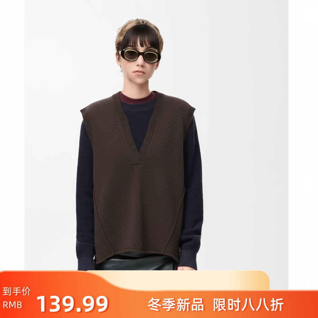 绵羊毛极简风V领背心毛衣女