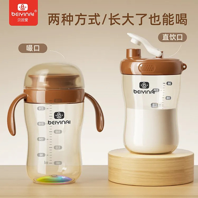 (一杯双盖PPSU)贝因爱彩虹嘬口杯广口直饮杯背带两用水壶300ml